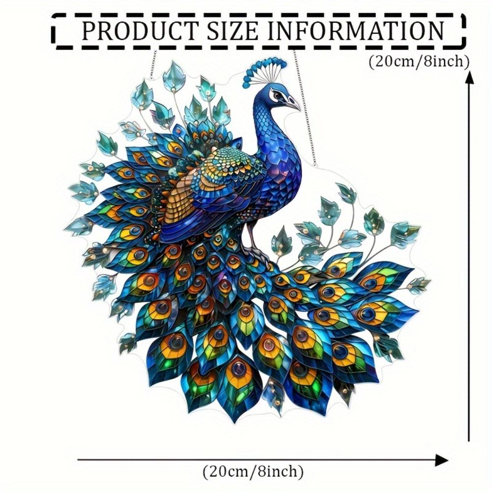 2D Graphic Art Revival Crystal Peacock Decorative Pendant Sun Catcher - Animal-themed Hanging Decoration for Home, Office, Garden, Patio Decoration