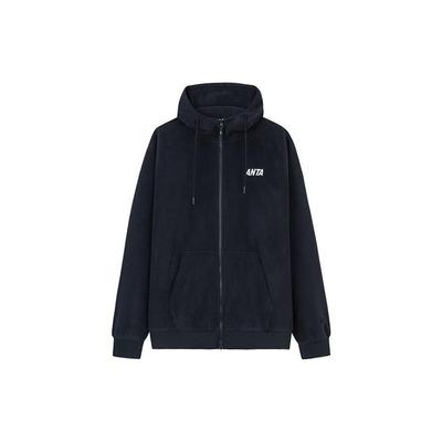 Anta Lifestyle Series Letter Zipper Hooded Fleece Jacket Unisex Jackets Basic-Black 972338706-3