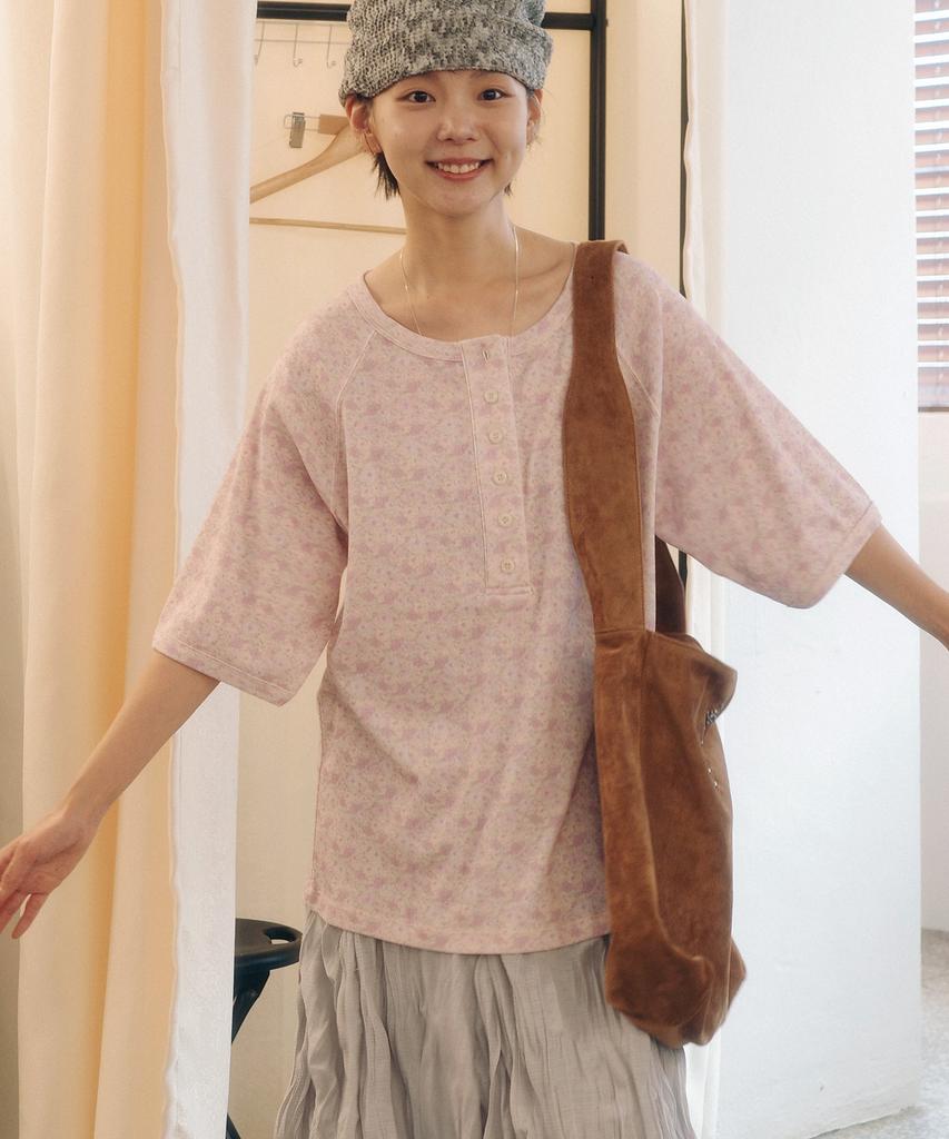 KOOKEESEE Baby Flower Henley Neck Tee