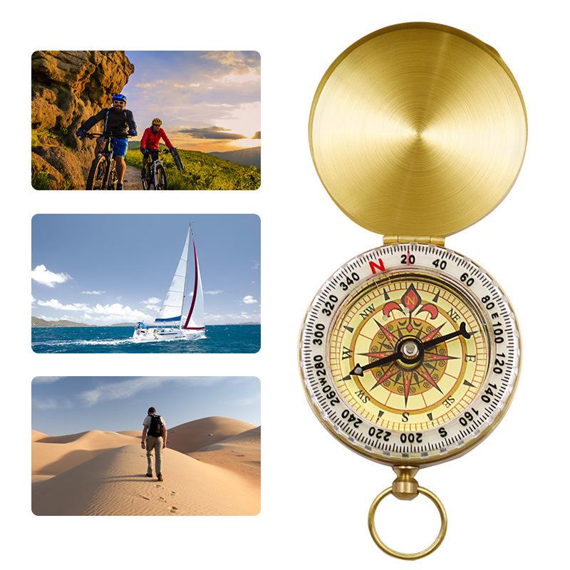 Compact Brass Flip-Top Compass with Luminous Dial for Outdoor Travel