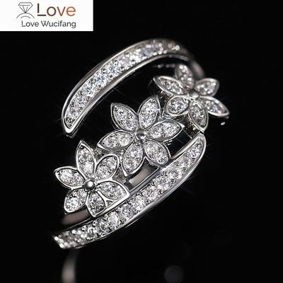 Delicate Flower Opening Adjustable Ring Female Engagement Jewelry with Dazzling Zirconia Silver Color Accessories Gift
