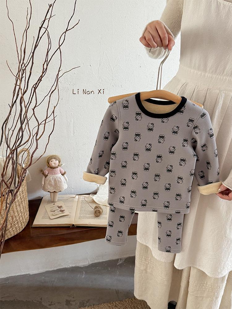 2025 New Fleece-Lined Winter Pajama Set for Small & Medium Children - Thermal Baby & Kids Homewear