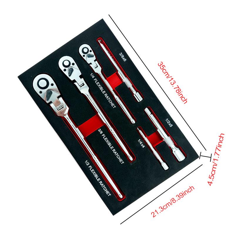 6-Piece Flexible Ratchet Wrench Set, 180-Degree Adjustable