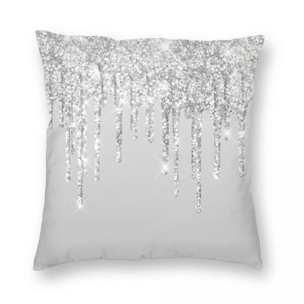 Silber Glitzer Quadratischer Kissenbezug Polyester Leinen Samt Kreativ Reißverschluss Dekorativ Sofa Kissenbezug Großhandel