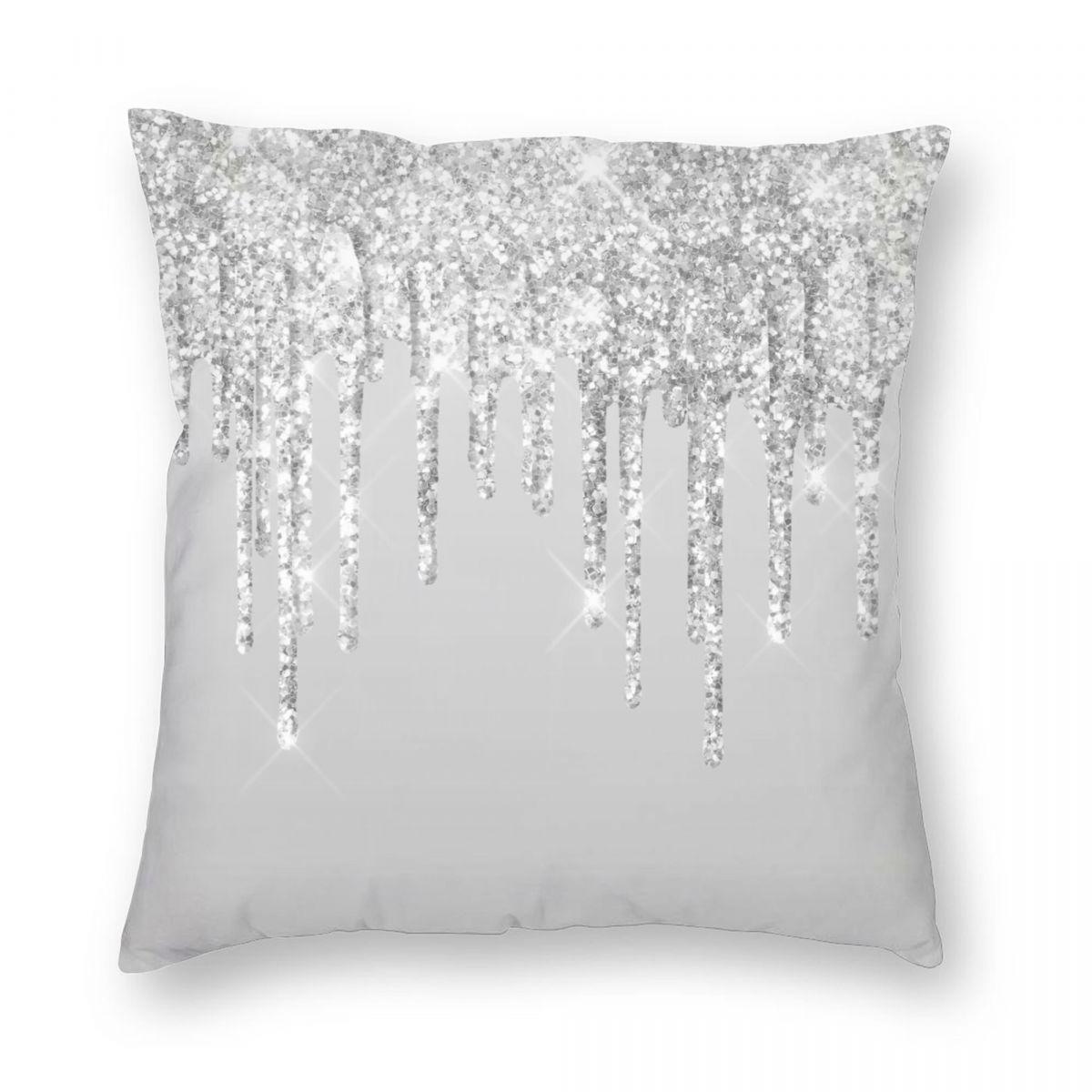 

Silver Glitter Square Pillowcase Polyester Linen Velvet Creative Zip Decorative Sofa Cushion Cover Wholesale 12x12Inch
