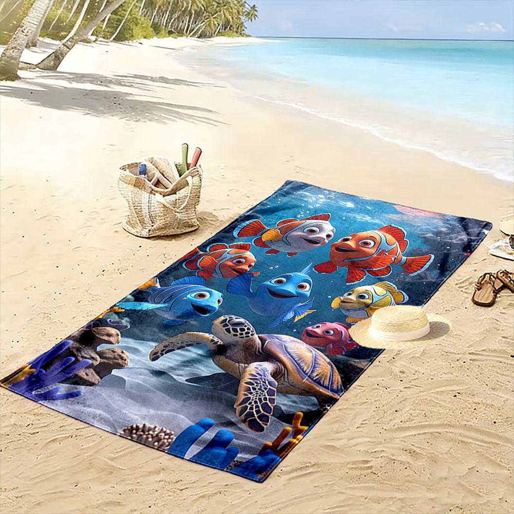 Colorful Underwater Marine Adventure Print Beach Towel, Quick Drying, Suitable for Travel, Outdoor Sports, Jogging, the Beach and Swimming, Gift