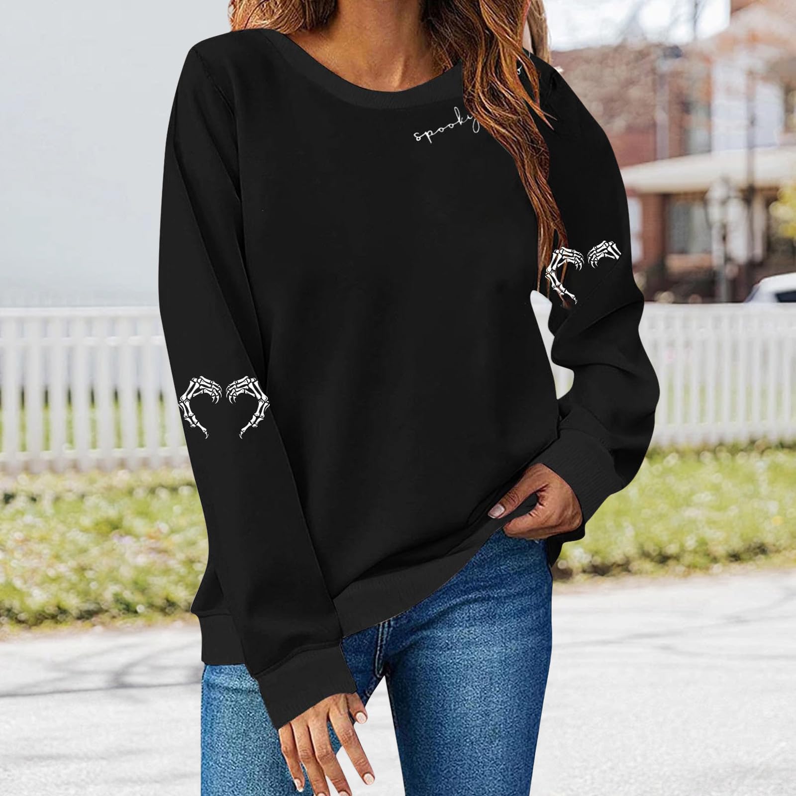 

Женский свободный удобный повседневный модный свитшот с длинными рукавами и принтом на Хэллоуин XL