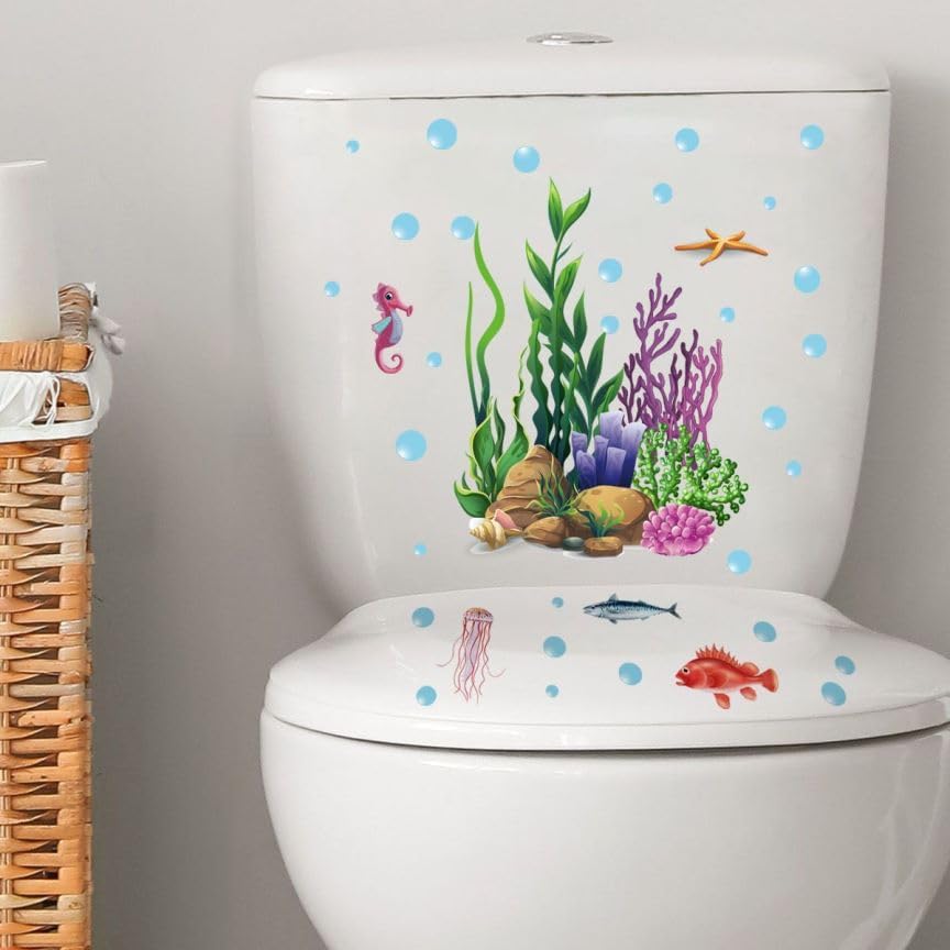 3 Sheets Flowers Birds Butterflies Toilet Seat Lid Stickers, Removable Waterproof Toilet Cover Sticker Decals, Self-Adhesive Bathroom Wall Stickers, Color-3