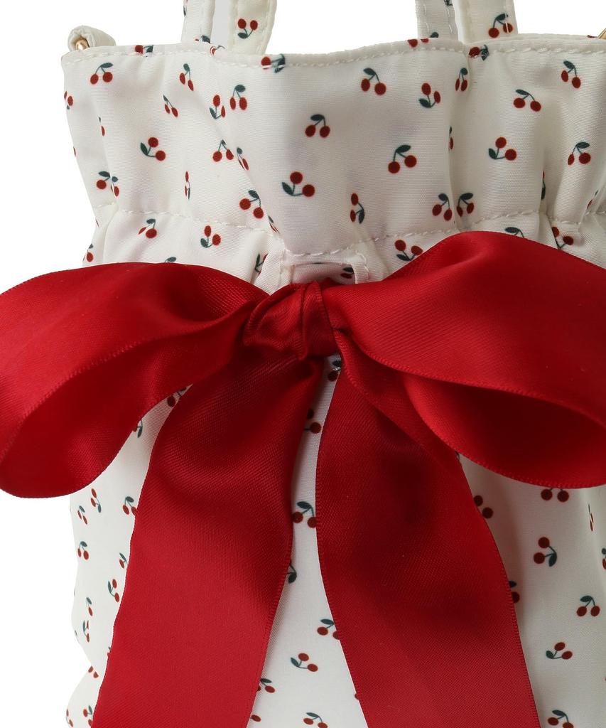 Maison De Fleur Cherry Print Mini Ribbon 2-Way Bag, Ivory, Size F, PouchDrawstring Bag, 08000446300