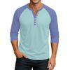 Men's Button-Down Contrast Raglan 3/4 Sleeve Top