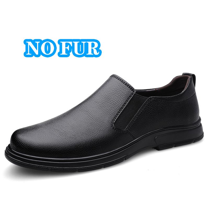 Autumn Winter Mens Loafers Soft Genuine Leather Walking Flats Fashion Slip On Male Warm Plush Fur Shoes Outdoor Business Shoes