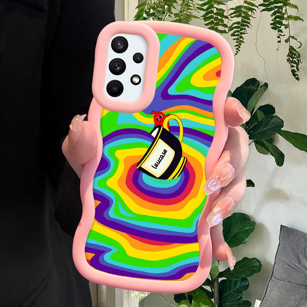 

Окрашенный узор Big Wave Edge Мягкий силиконовый материал Macaron чехол для телефона противоударный защитный резиновый чехол для Samsung Xiaomi Poco Redmi Redmi 14R 5G розовый