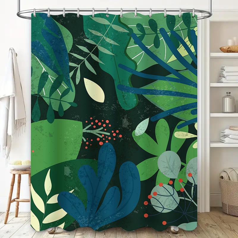 Rideau de douche Verdure Décor de bain avec motif Feuille pour Ensemble de décoration de salle de bain Blanc Bleu Vert Rouge