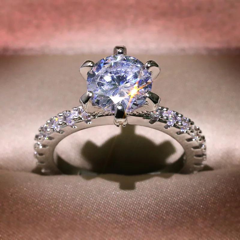 Luxusní stříbrný třpytivý prsten s velkým zirkonovým kamenem pro ženy Zásnuby Svatba Večírek Dámská móda Bijoux