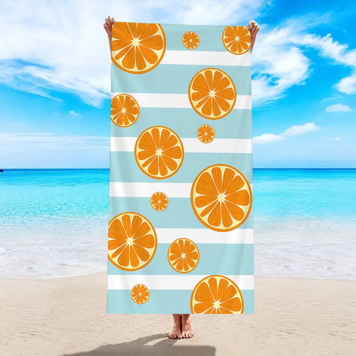1pc Colorful striped lemon beach towel, ultra-fine fiber quick drying absorbent bath towel, swimming multifunctional beach towel W30*H60(CM)