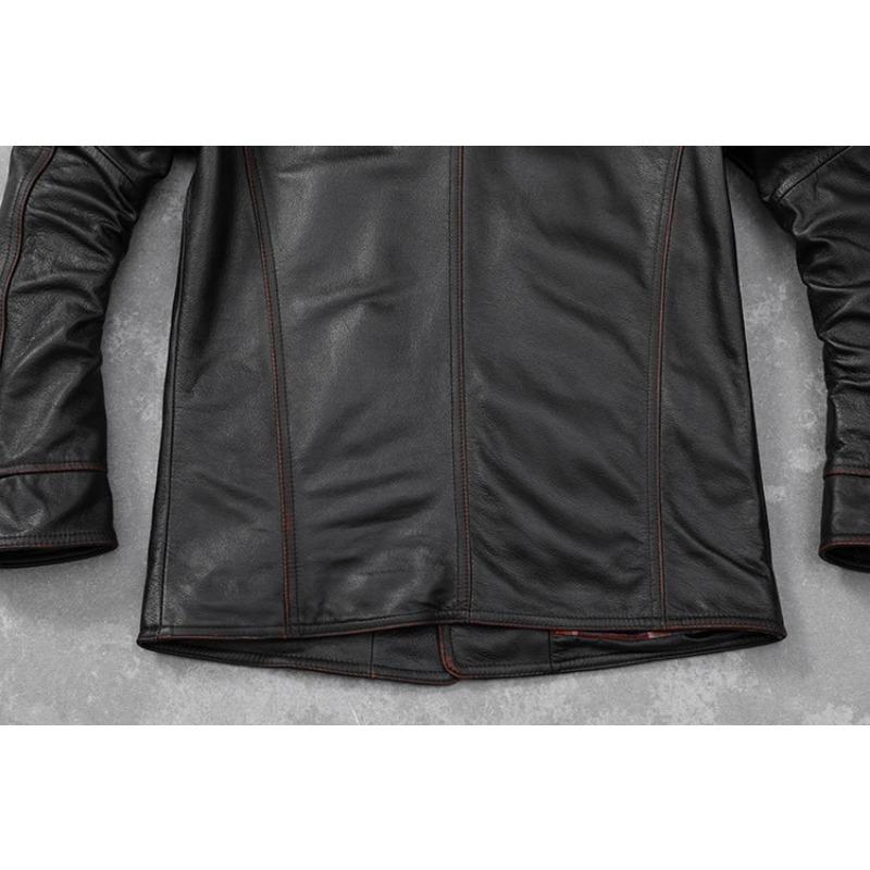 Jachetă de piele ocazională pentru bărbați, dimensiune chinezească, haină moale din piele de vacă naturală.