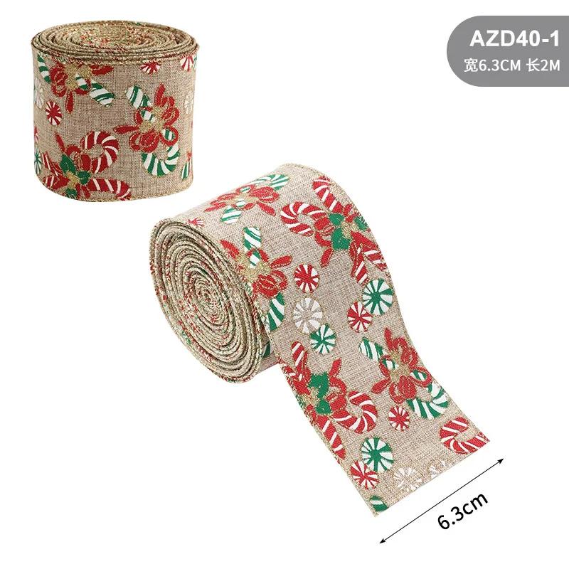 2M/Roll Christmas Linen Ribbons Snowflake Xmas Tree Printed Ribbon New Year Gift Wrapping Christmas Crafts Decorations