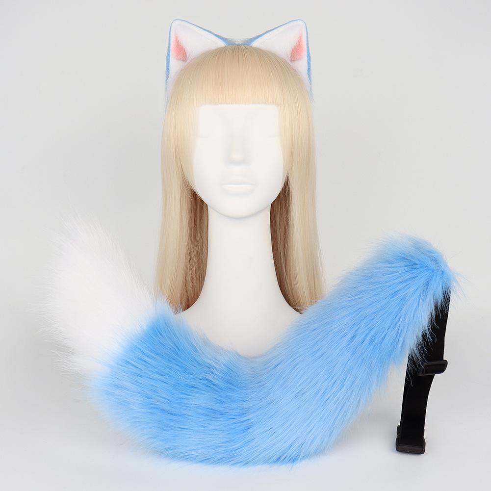 Cat ears and tail cosplay Handmade jewelry set featuring realistic animal ear headbands and tail accessories