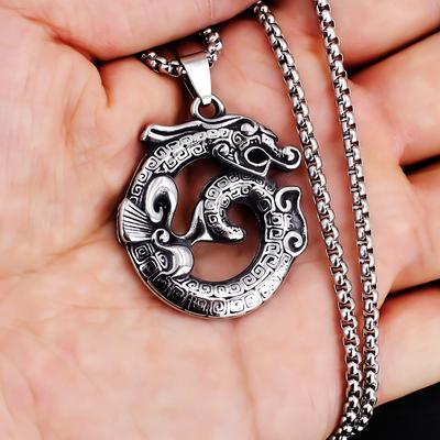 Collier Rétro Dragon Volant Lune Pendentif Mode Homme