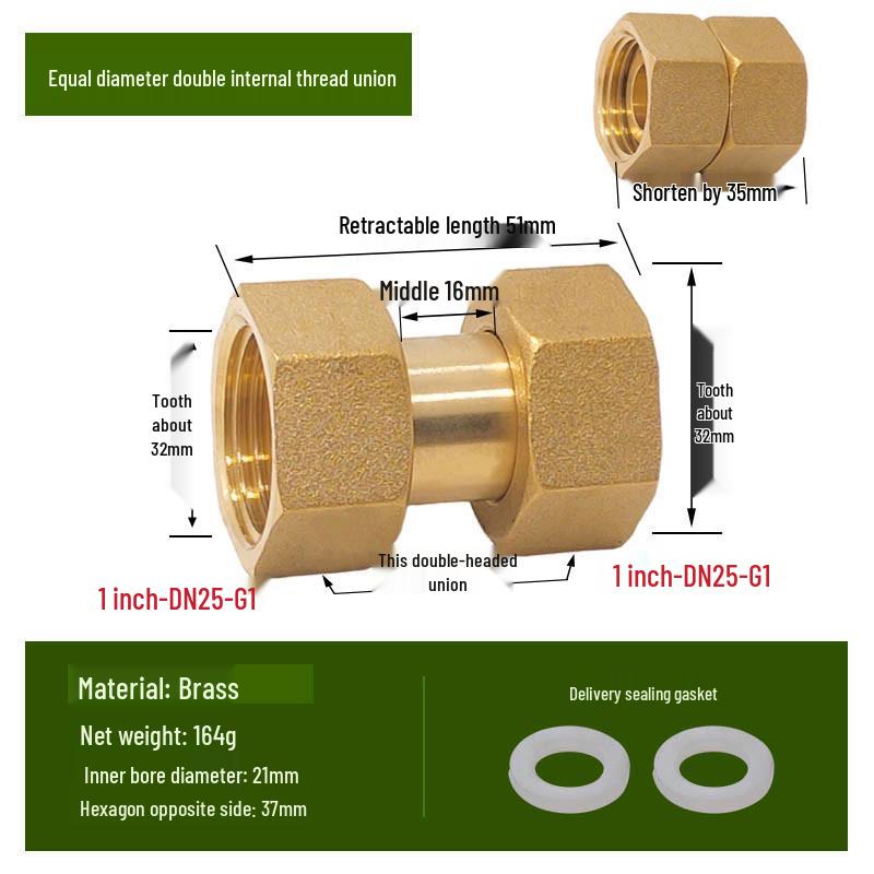 Copper Union with Inner/Outer Threads, Double Inner Thread Water Heater Connector Tee/Elbow Nipple, 46mm & 1" Thread, Different Diameters.