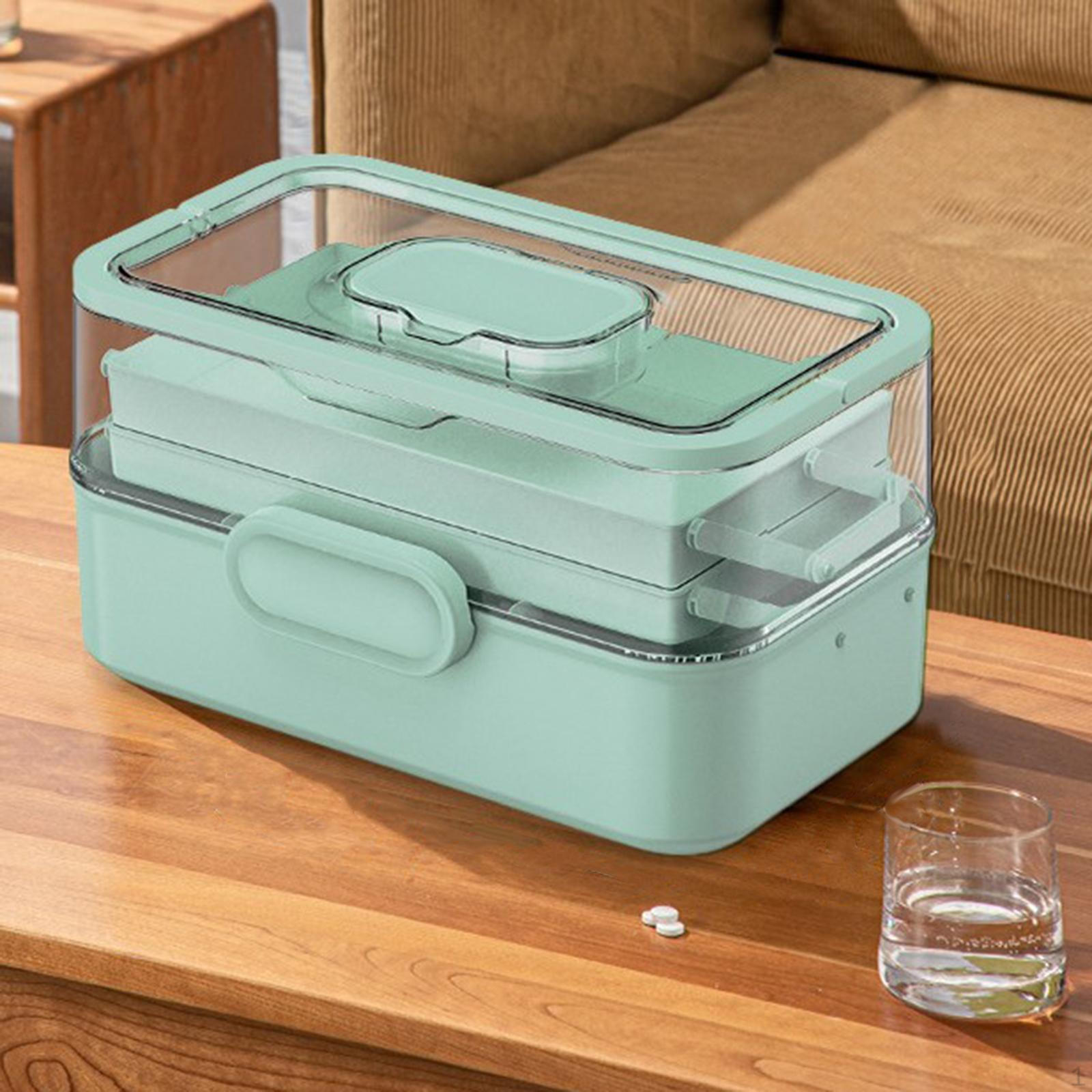 

Прозрачный многофункциональный многослойный контейнер для лекарств с крышкой, пустой для ванной комнаты, для путешествий green