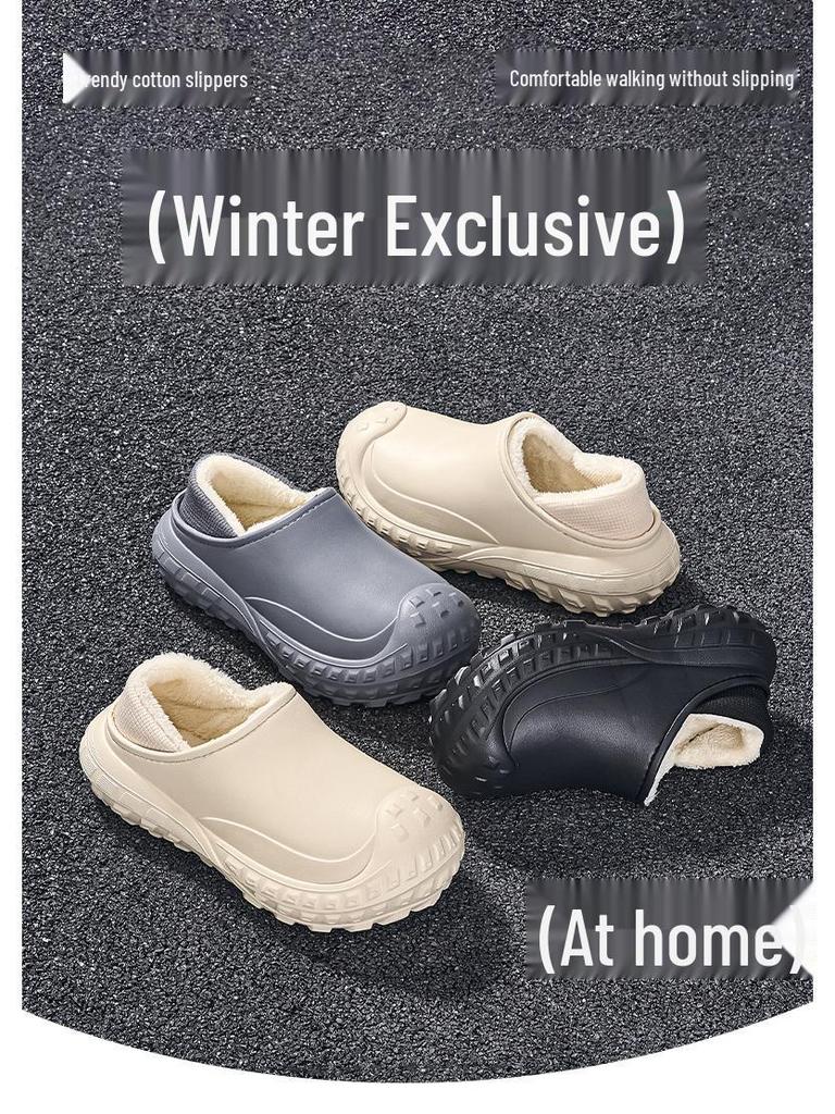 2025 Winter Waterproof Cotton Slippers: Warm, Slip-On, Fleece-Lined, Heel-Covered for Men & Women