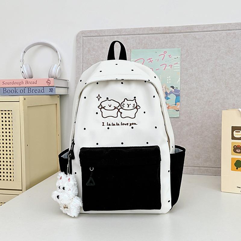 

Cute Girl School Bag With Cartoon Puppy And Polka Dot Print Design For Students