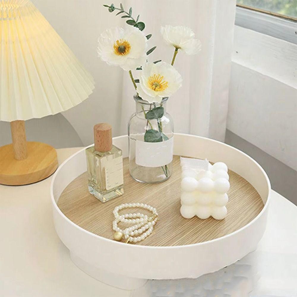 Nordic Style Wooden Storage Tray Round Plastic Sundries Organizer High Foot Simple Fruit Storage Tray Entrance Hall