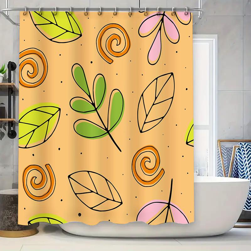 

Bright Floral Leaf Shower Curtain Set Bathroom Decor Modern Orange Green Pink Yellow Printed Polyester Fabric Waterproof Bath Ru W60H190(CM)-1 Pcs