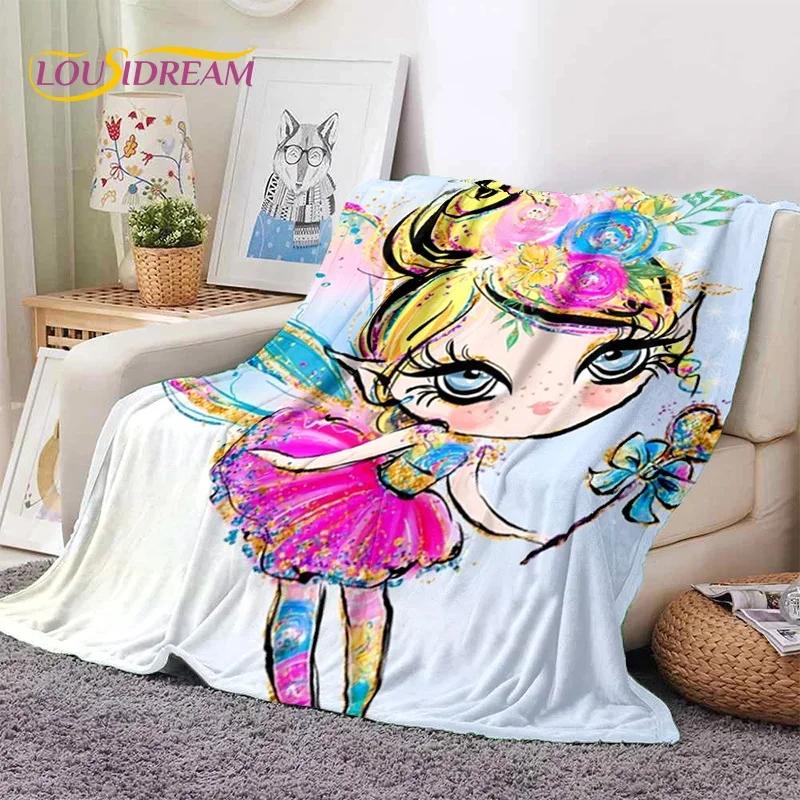 Roztomilá baletka, baletka, víla, kreslená, měkká flanelová deka na postel, do ložnice, na pohovku, na piknik, přehozová deka pro venkovní volnočasové aktivity, dárek