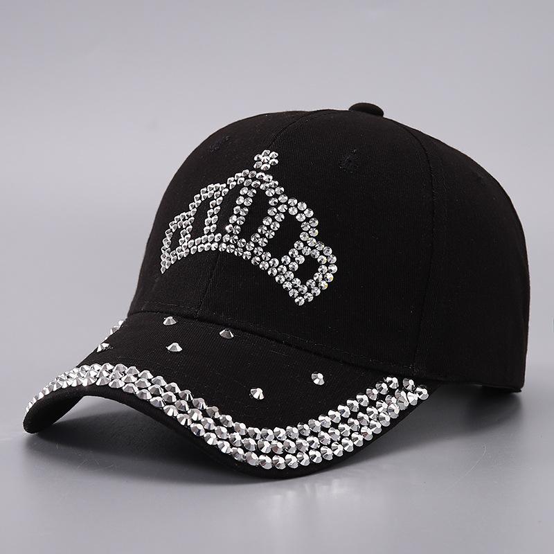 Diamond-studded baseball cap with rhinestone crown, 100% cotton duckbill cap, export-quality korean style hat Adjustable