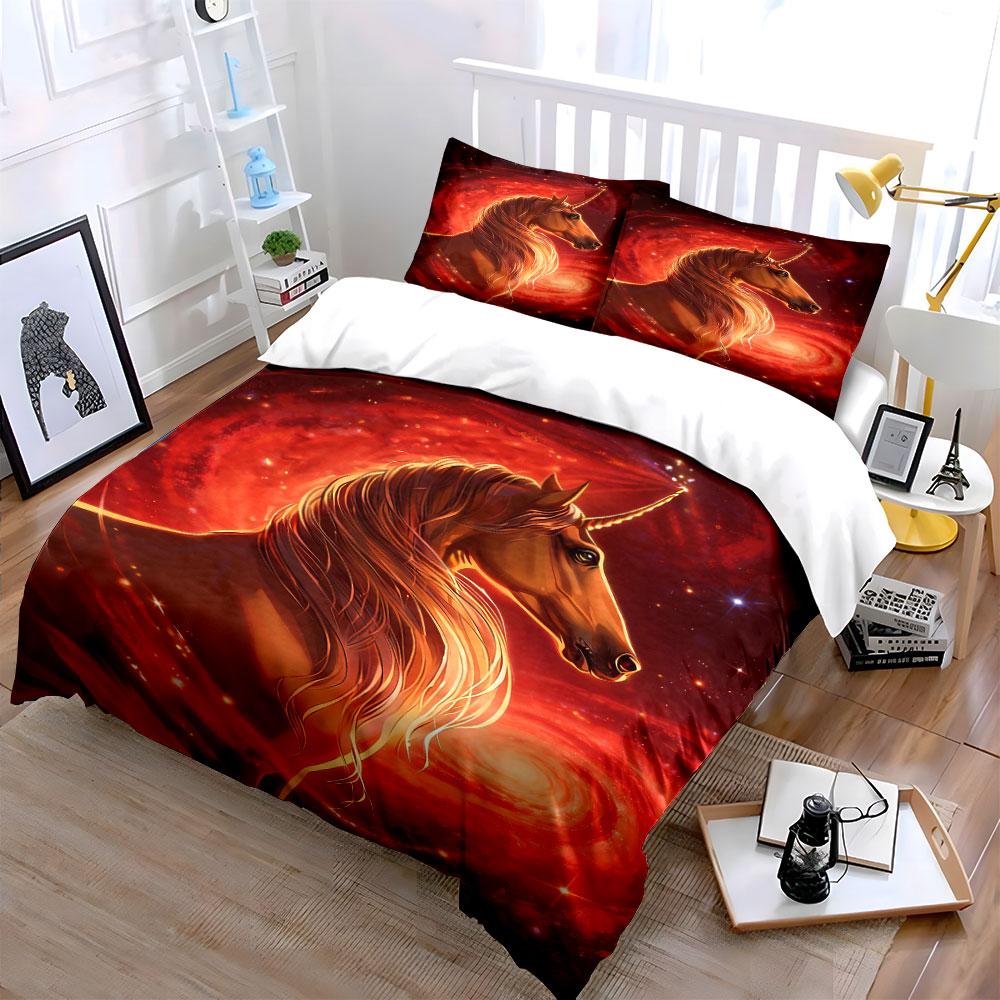 Fiery unicorn on galaxy. Bedding sets Duvet cover sets Duvet covers Pillowcases(1* Duvet Cover 2* Pillowcases without duvet insert)