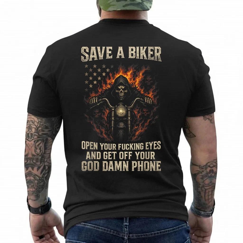 Save A Biker - Skull Motorcycle Band Humor T-Shirt 2XL