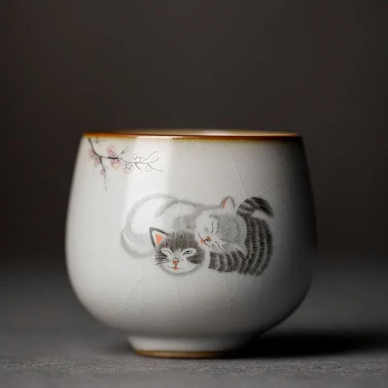 Large Ru Kiln Teacup Travel Personal Meditation Cup Handmade Ceramic Tea Bowl Pu'er Master Cup Household Tea Set Accessories