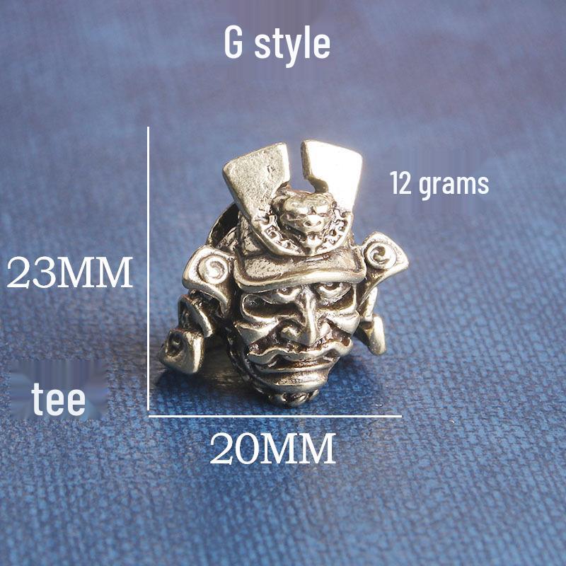 Vintage Brass Samurai Helmet Pendant - Three-Way DIY Accessory with Knife Design, Wallet Button, and Personality Bronze Ware