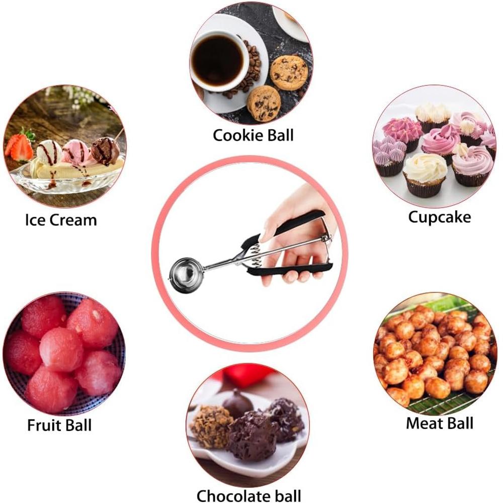 Stainless Steel Ice Cream Scoop For Baking Cookie Scoop, Trigger Release, Cookie Dough Scoop, Anti-Slip Spring-Trip Kitchen Tool
