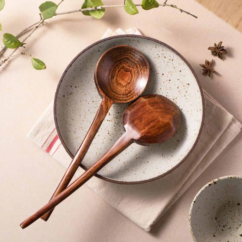 Big Mouth Japanese Style Natural Nanmu Wooden Spoon for Eating and Soup Adult