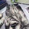 Women's High Waist Drawstring Wide Leg Pants Loose Straight Tie Dye Printed Polyester Trousers For Summer Commute Floor Length Casual Wear