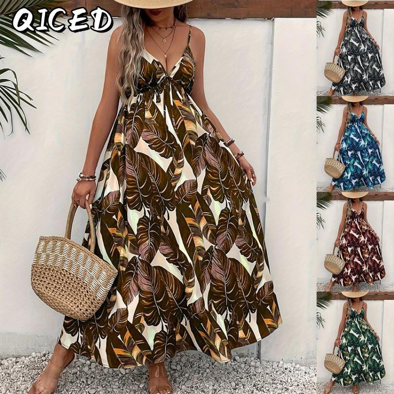 QICED Fashion Summer Spring Sleeveless V-Neck Casual Dresses