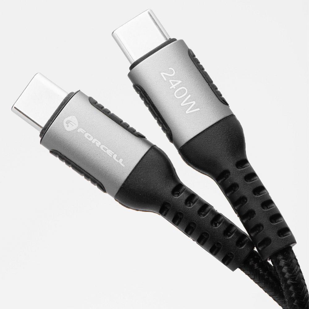 KABEL USB-C / USB-C Forcell F-Energy Cafule 50 cm 240 W 5A PD QC 4.0 CZARNY W OPLOCIE