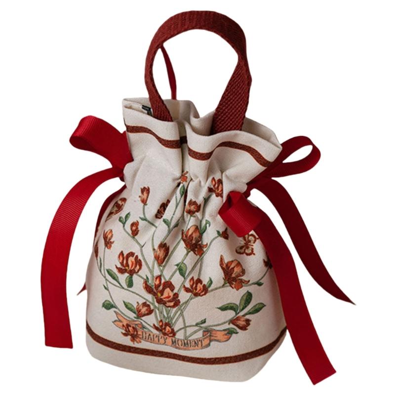 

Elegant Beautiful Flower Designs Candy Storage Bags for Weddings Birthdays and More Craft of Sturdy Canvas Materials бордовый