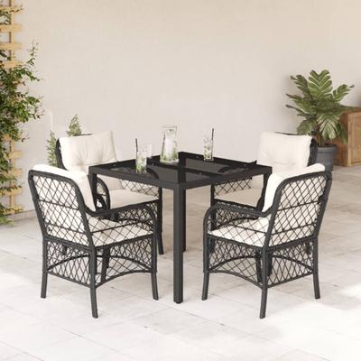 Vidaxl 5-Cz. Garden Furniture Set With Cushions, Black, Poly Rattan