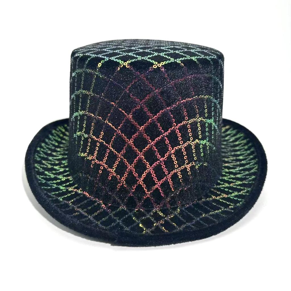 Flat Top Top Hat Men'S High-End Sequined Jazz Hat Women'S Party Performance Hat Men'S Spring Sun Hat