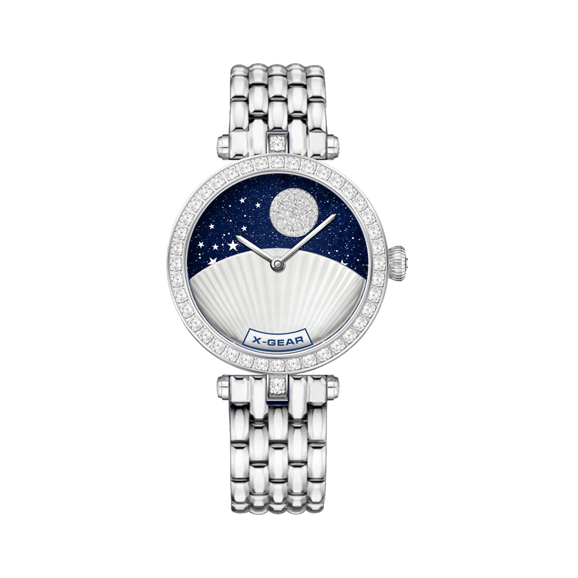 Luxury Fashion Blue Quartz Stone Face Quartz Wrist Watch for Women; Waterproof and Night Light Stellar Model