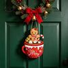 Christmas Party Theme Decor Wooden Hanging Sign, Cute Gingerbread Man Hot Cocoa Mug Welcome Door Seasonal Sign Holiday Hanger for Indoor Outdoor Front