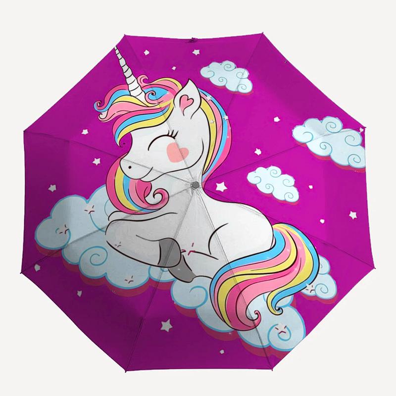 Unicorn, Rainbow- Automatic Umbrella, Four Seasons Portable Folding Umbrella, Suitable for Men and Women, Travel, Daily Compact Umbrella, Ou