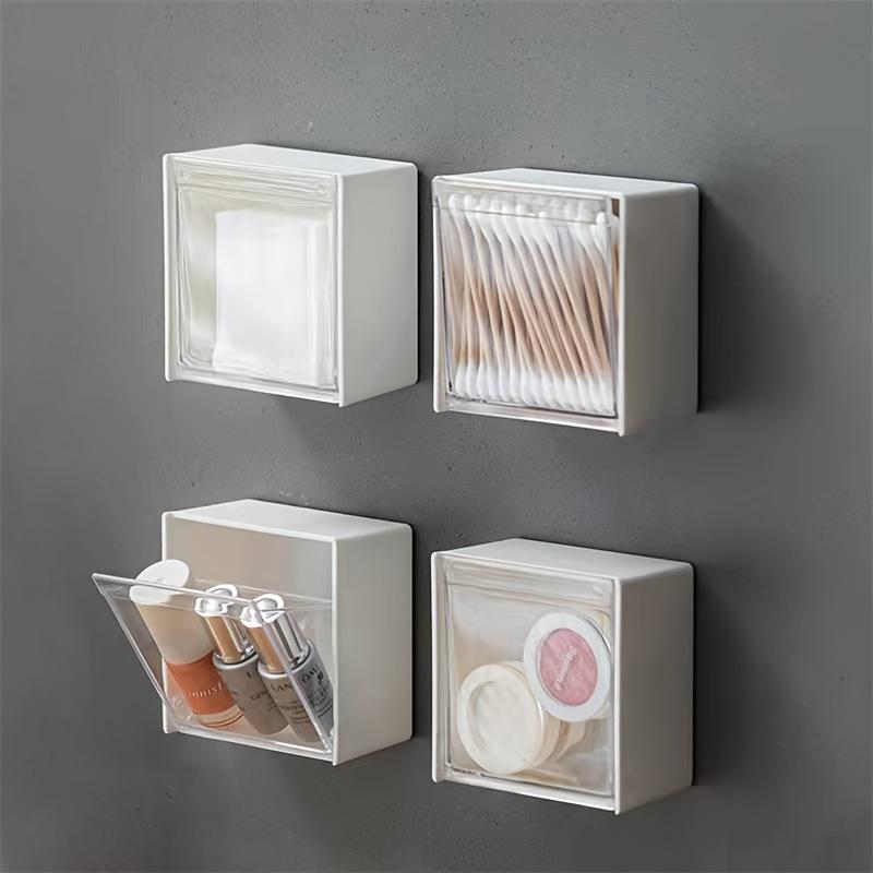 2pcs Dustproof White Wall-Mounted Storage Boxes | Plastic Organizer with Clear Fronts for Bathroom, Swabs, Makeup Small Jewelry