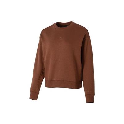 Solid Color Sports Crew Neck Knit Sweatshirt for Women, Dark Brown