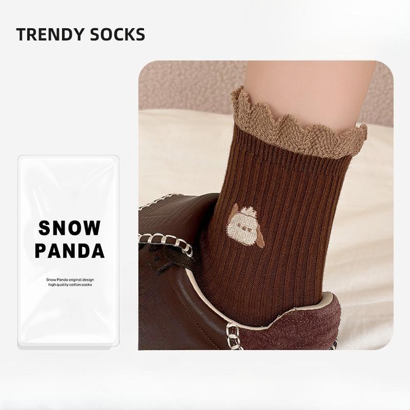 

Coffee-colored Socks - Spring and Autumn Puppy Candy Lace Piled Socks for Women, Mid-length Women s Socks 1 pair кавовий