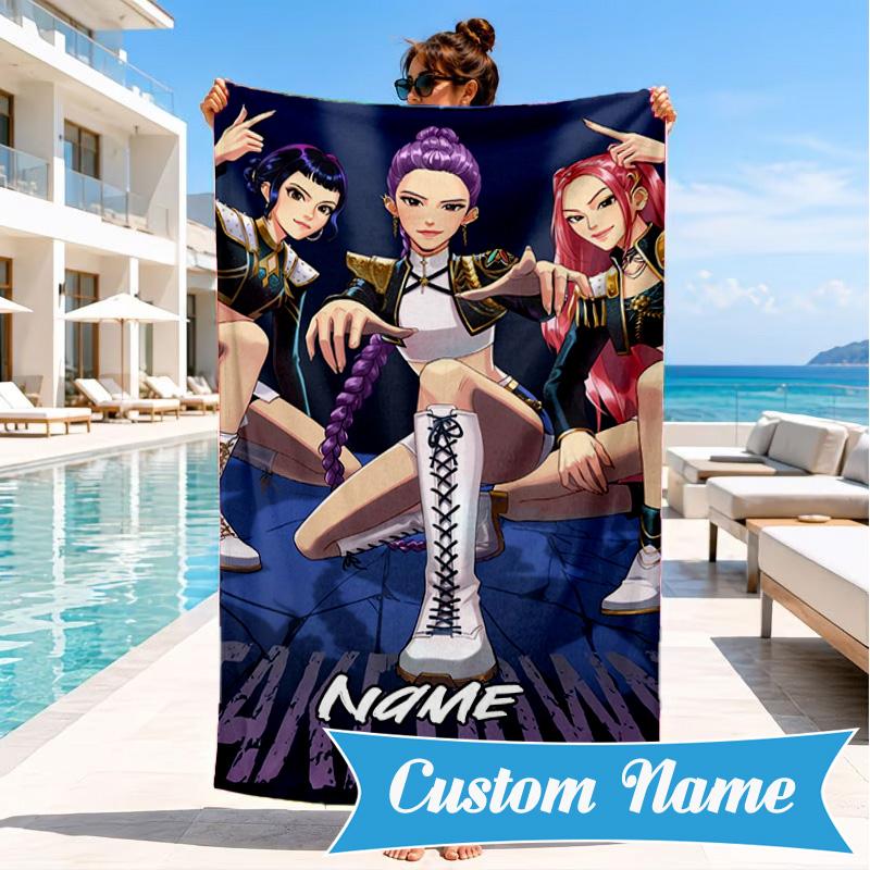 Custom Name Fantasy Night Trio K-Pop Beach Towel Microfiber Beach Towel, Lightweight and Quick-Dry, for Summer Travel, Swimming Pool Gift